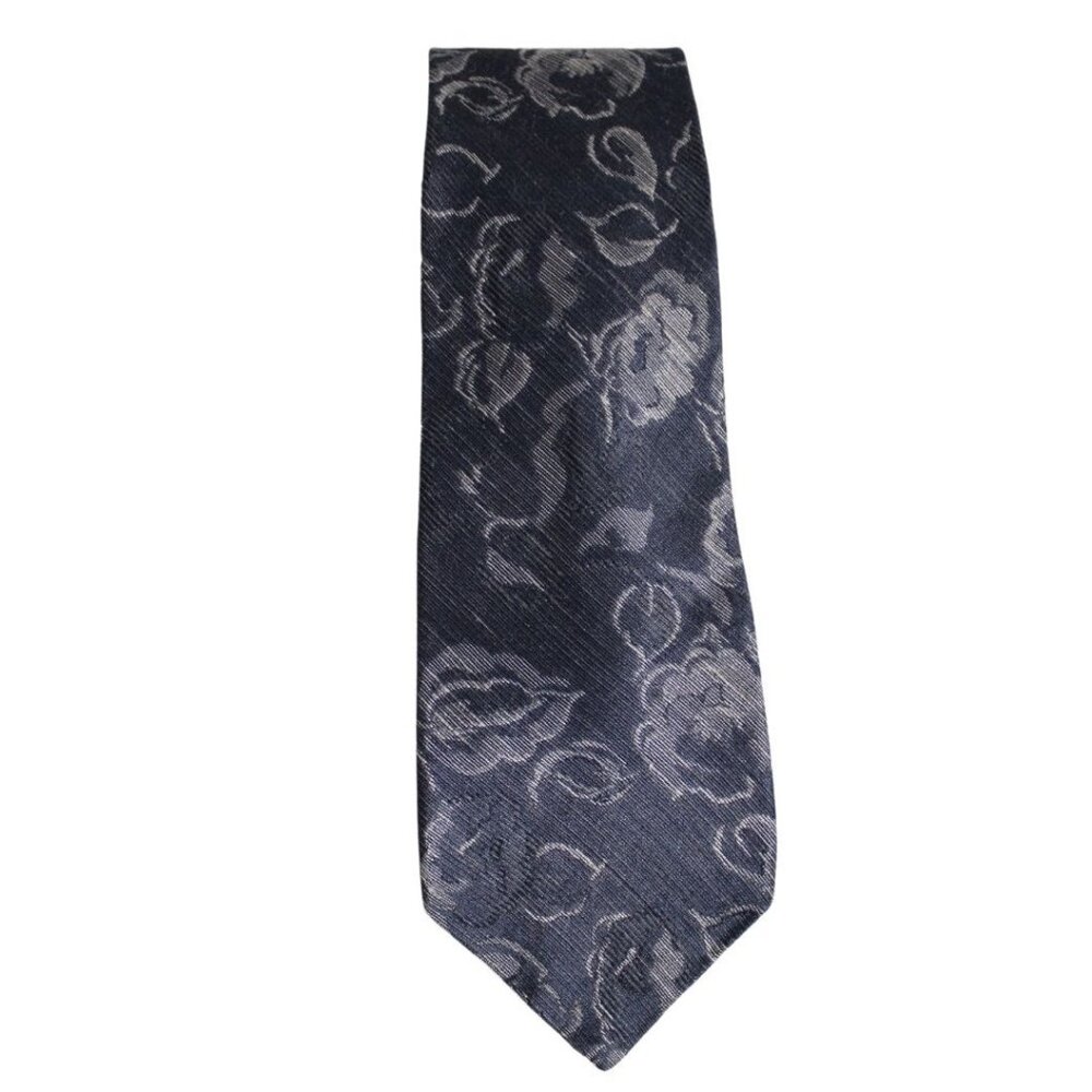 Charvet Tie Rare Vintage 100% Silk - Charcoal Grey With Tan Floral Design